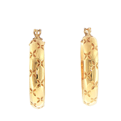 9ct Yellow Gold Floral Engraved Hoop Earrings