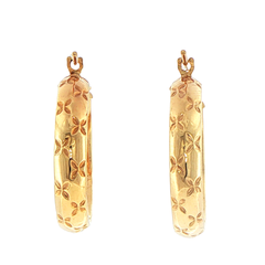 9ct Yellow Gold Floral Engraved Hoop Earrings