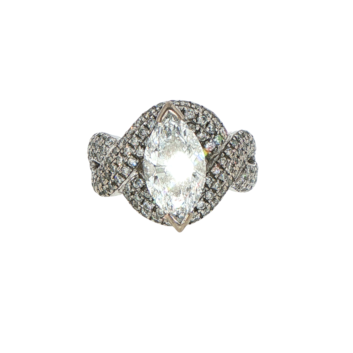 Marquise Diamond Pavé Woven Cocktail Ring in White Gold with Valuation