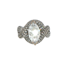 Marquise Diamond Pavé Woven Cocktail Ring in White Gold with Valuation