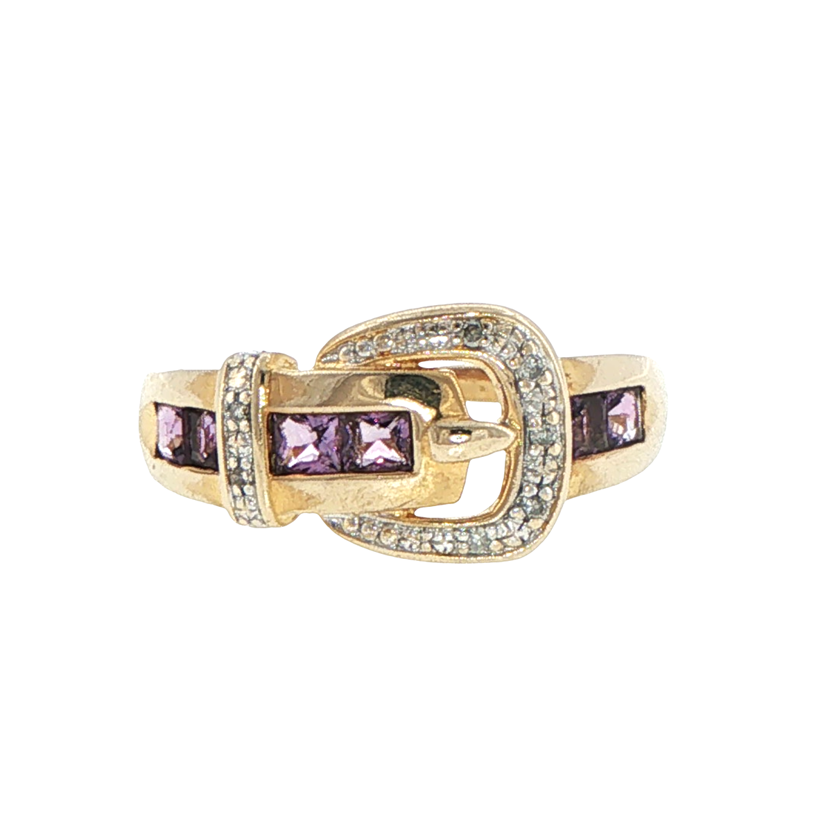 9ct Yellow Gold Amethyst Belt Buckle Ring