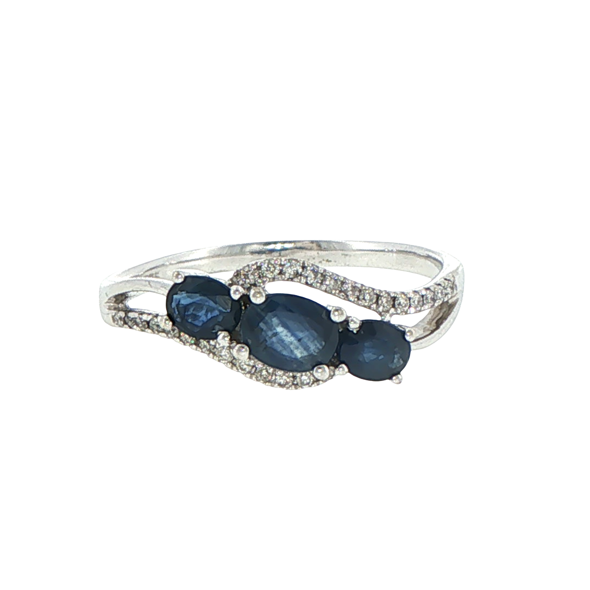 9ct White Gold Royal Blue Sapphire Three-Stone Ring