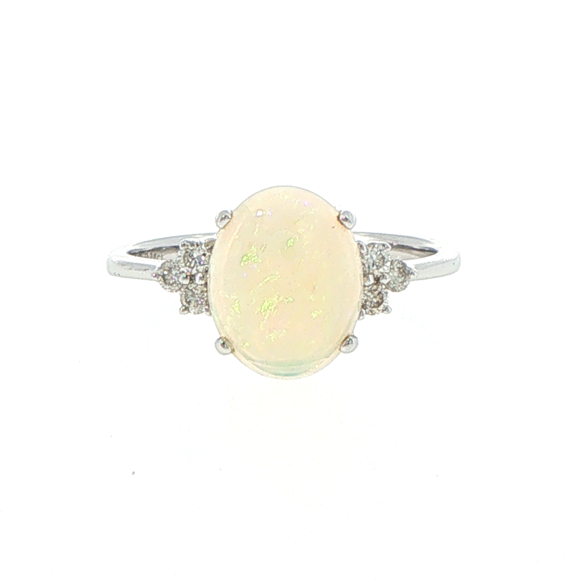 18ct White Gold Oval Opal and Diamond Ring