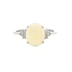 18ct White Gold Oval Opal and Diamond Ring