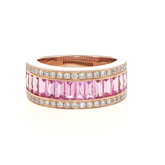 18ct Rose Gold Baguette Pink Sapphire and Diamond Ring