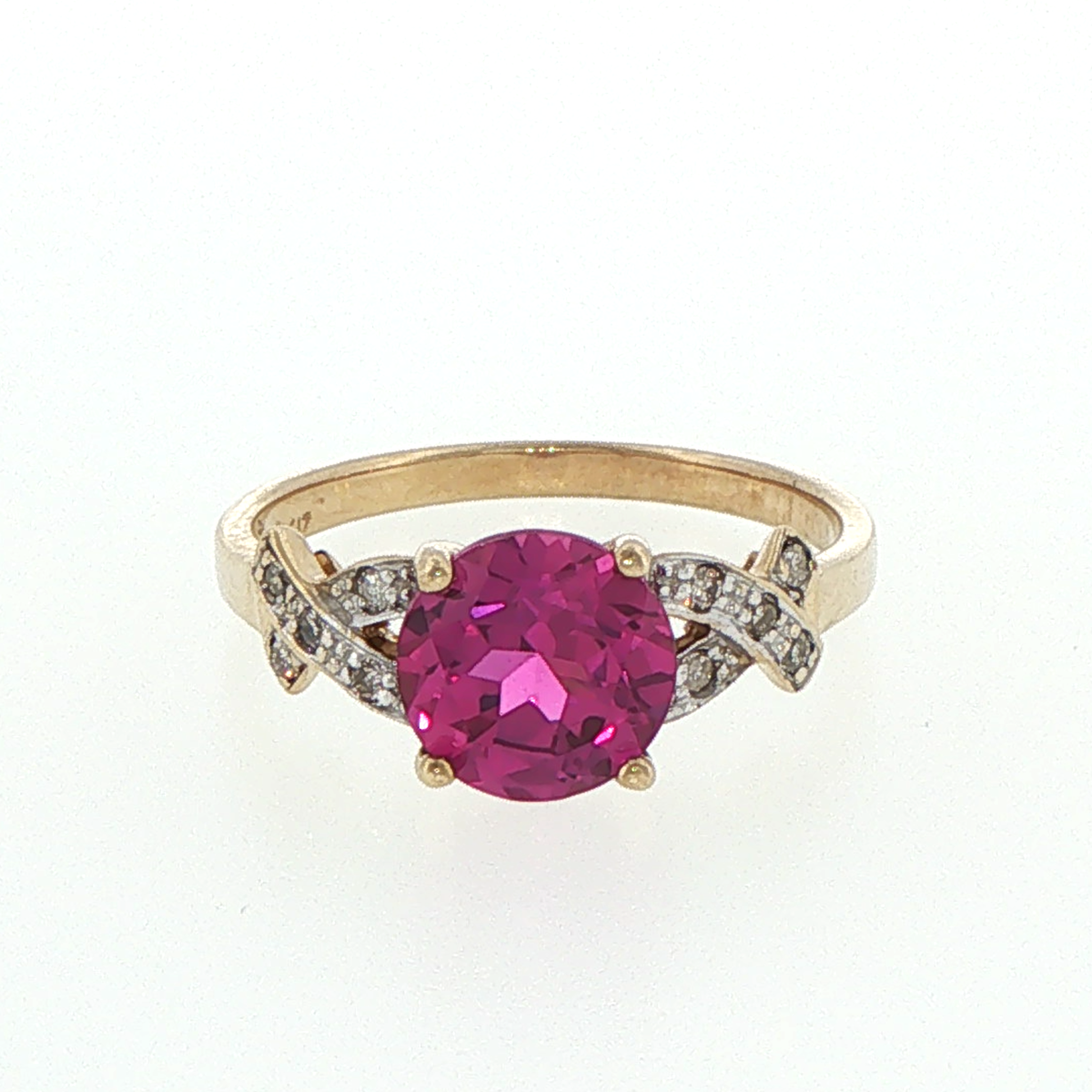 10ct Yellow Gold Pink Sapphire and Diamond Crisscross Ring