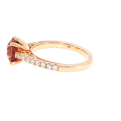 18ct Rose Gold Padparadscha Solitaire Ring with Milgrain Diamond Accents with GIR