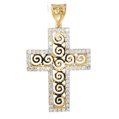 9ct Yellow Gold Cubic Zirconia Border Scrollwork Cross Pendant