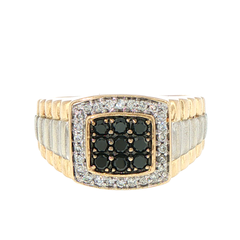 10ct Yellow Gold Two-Tone Black and White Diamond Signet Ring 0.75 TDW