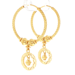 22ct Yellow Gold Textured Hoop Earrings with Dangling Motifs