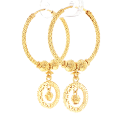 22ct Yellow Gold Textured Hoop Earrings with Dangling Motifs