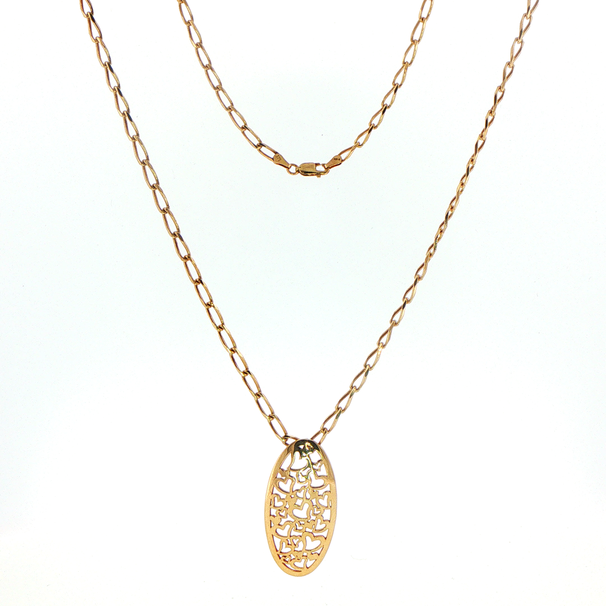 9ct Yellow Gold Oval Pendant Necklace with Heart Motif