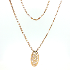 9ct Yellow Gold Oval Pendant Necklace with Heart Motif