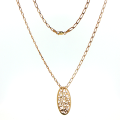 9ct Yellow Gold Oval Pendant Necklace with Heart Motif