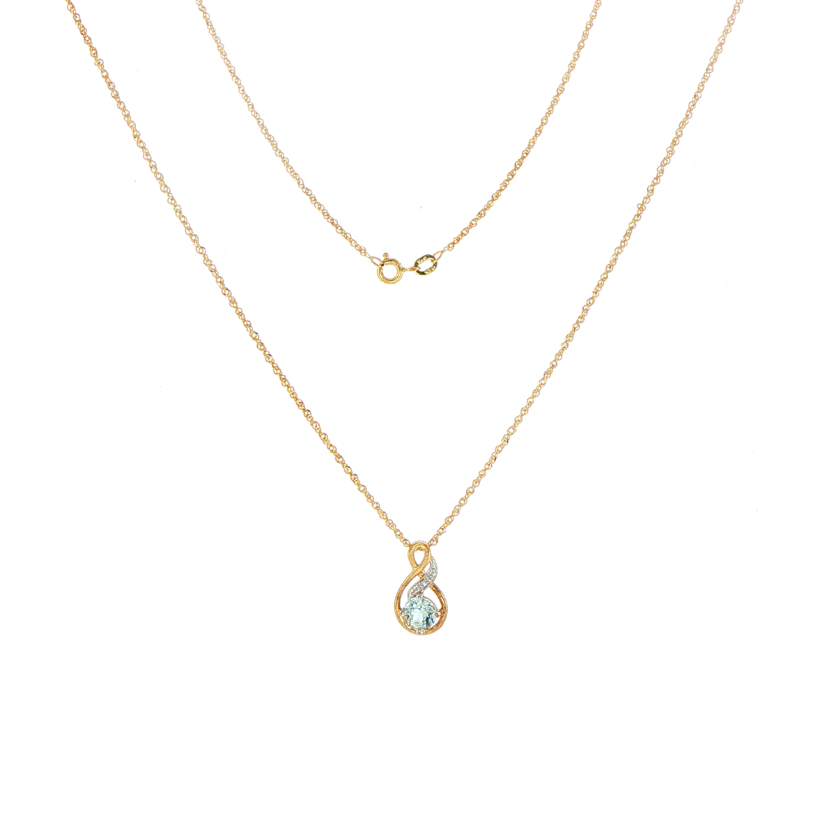 9ct Yellow Gold Aquamarine and Diamond Pendant Necklace