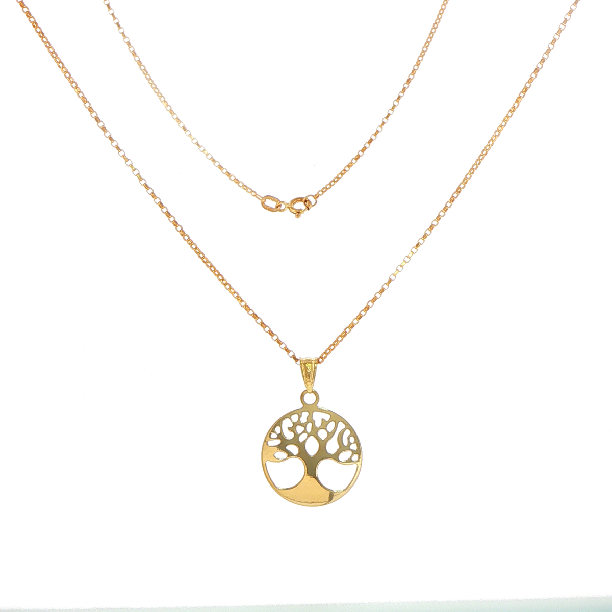 9ct Yellow Gold Rolo Necklace with Tree of Life Cutout Pendant