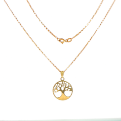 9ct Yellow Gold Rolo Necklace with Tree of Life Cutout Pendant