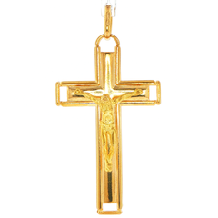 18ct Yellow Gold Crucifix Pendant with Open Border Design