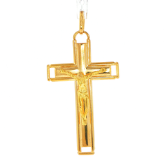 18ct Yellow Gold Crucifix Pendant with Open Border Design