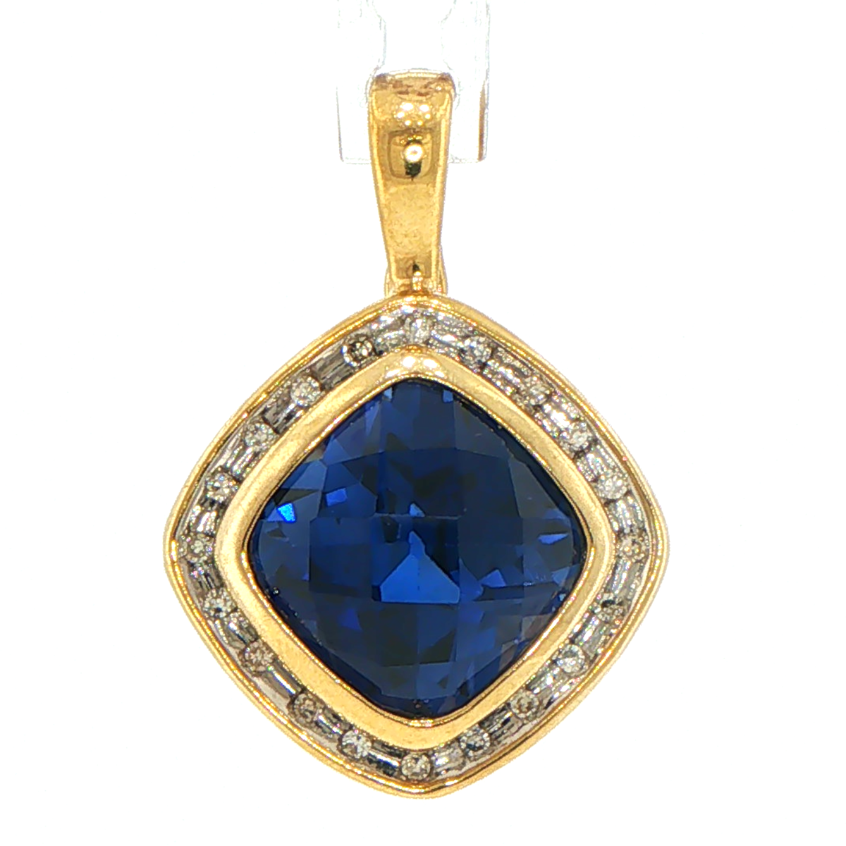 9ct Yellow Gold Royal Blue Sapphire and Diamond Halo Pendant