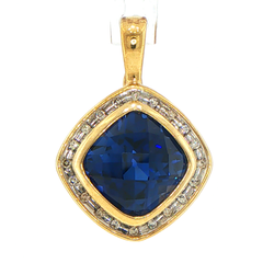 9ct Yellow Gold Royal Blue Sapphire and Diamond Halo Pendant