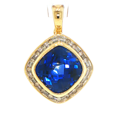 9ct Yellow Gold Royal Blue Sapphire Halo Pendant
