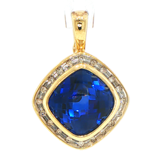 9ct Yellow Gold Royal Blue Sapphire Halo Pendant
