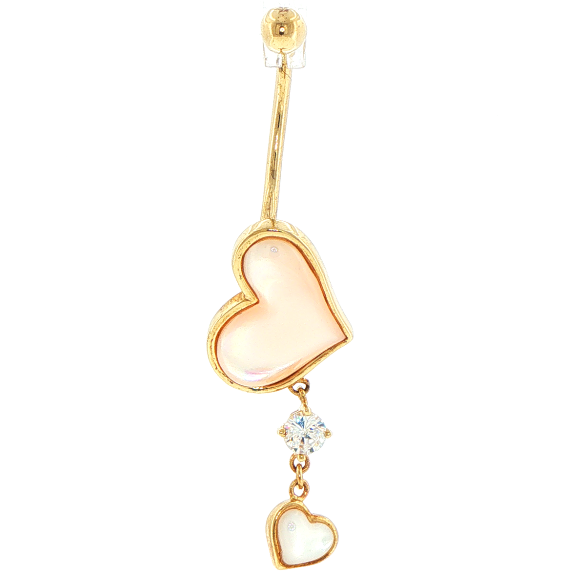 9ct Yellow Gold-Tone Cubic Zirconia Pearlescent Heart Dangle Navel Ring