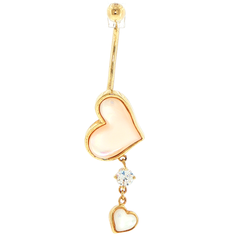 9ct Yellow Gold-Tone Cubic Zirconia Pearlescent Heart Dangle Navel Ring