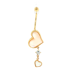 9ct Yellow Gold-Tone Cubic Zirconia Pearlescent Heart Dangle Navel Ring
