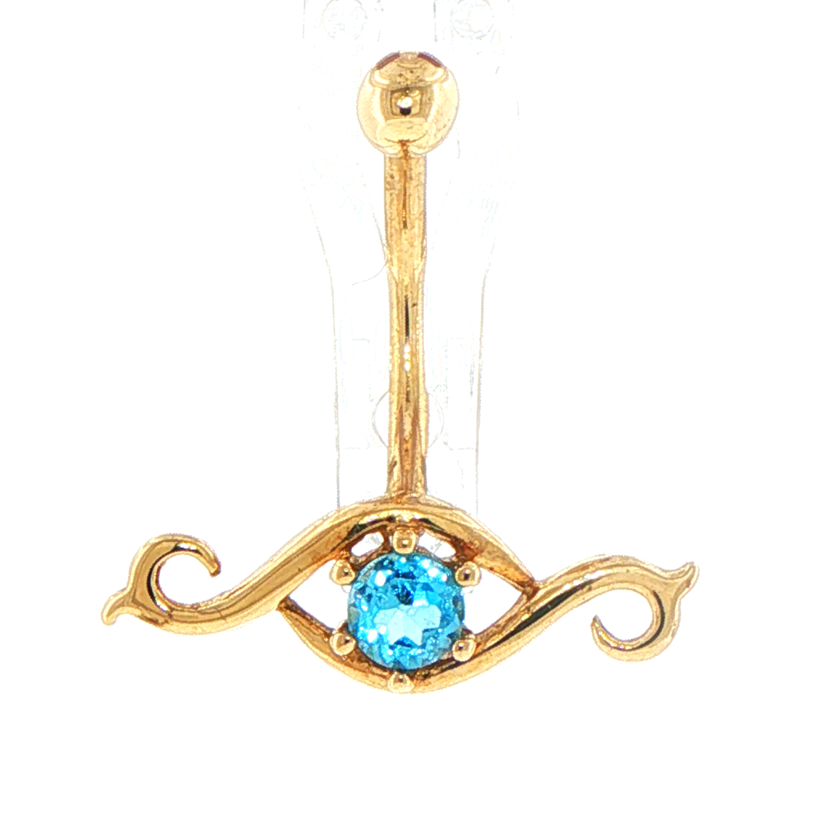 9ct Yellow Gold Tone Blue Gemstone Swirl Navel Ring