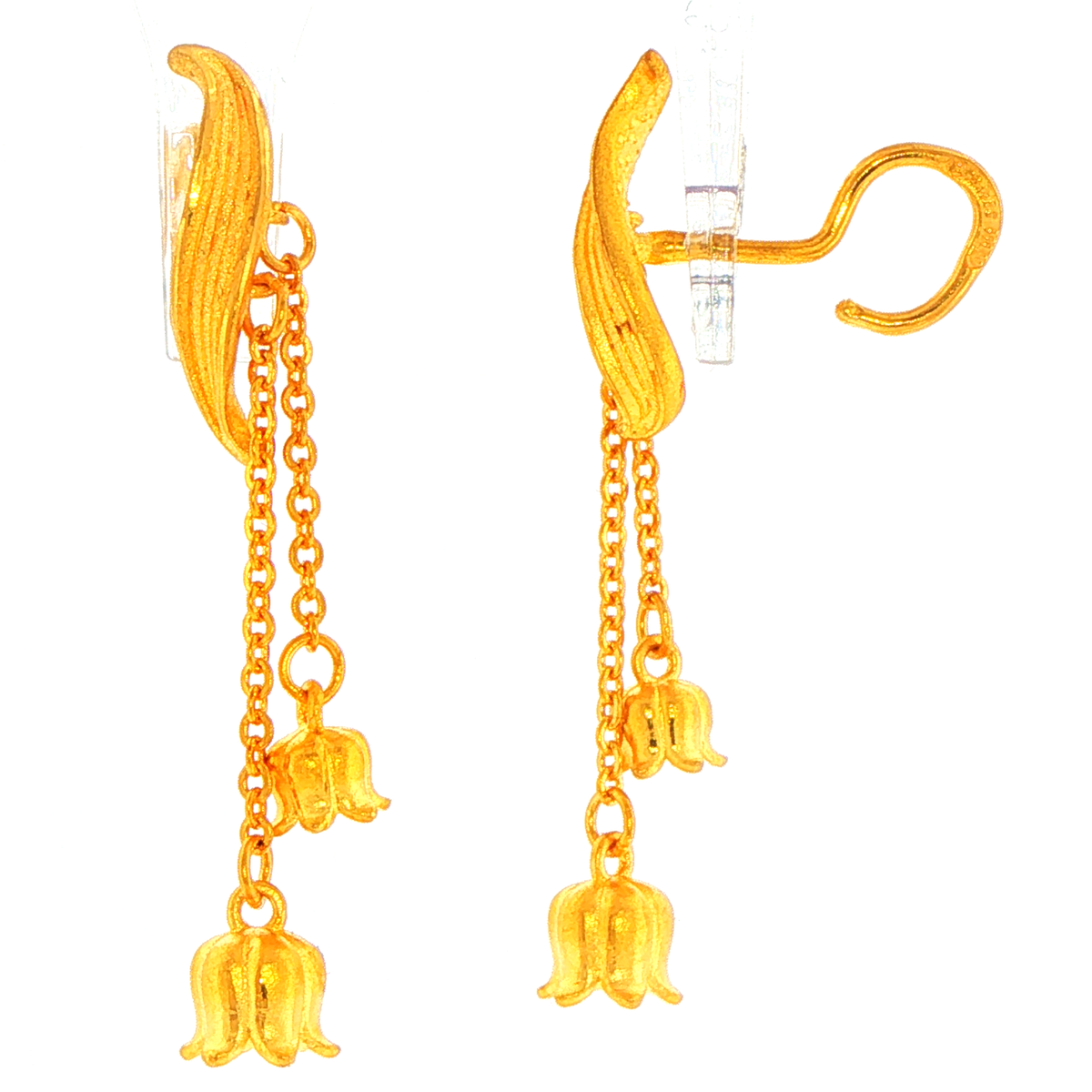 24ct Yellow Gold Floral Bell Dangle Earrings