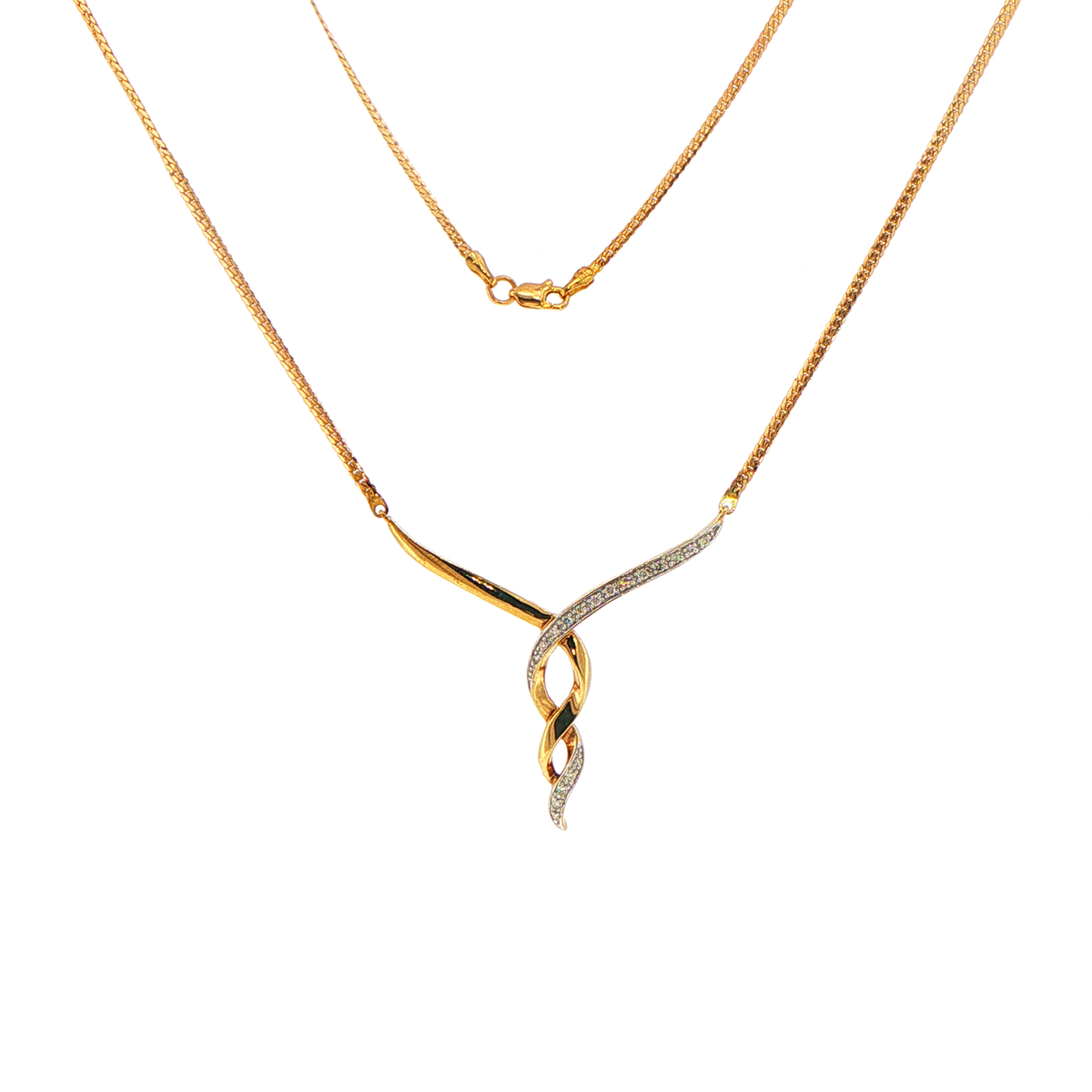9ct Yellow Gold Diamond Swirl Pendant Necklace