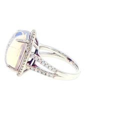 9ct White Gold Moonstone and Diamond Halo Cocktail Ring