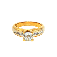 18ct Yellow Gold Diamond Cluster Ring with Channel-Set Shoulders