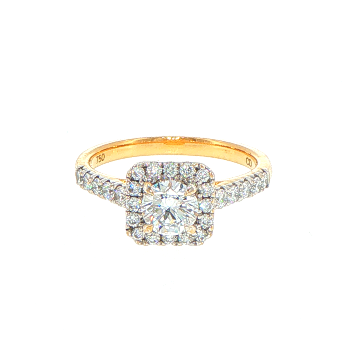 18ct Yellow Gold Round Lab Grown Diamond Cushion Halo Engagement Ring