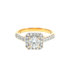 18ct Yellow Gold Round Lab Grown Diamond Cushion Halo Engagement Ring