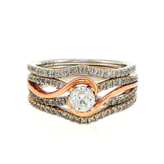 14ct White Gold Diamond Stackable Rings with Rose Gold Accent
