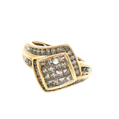 10ct Yellow Gold Diamond Cluster Bypass Ring