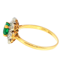 18ct Yellow Gold Emerald Cocktail Ring with Scalloped Halo with Valuation