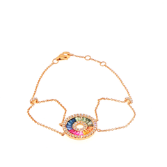 18ct Rose Gold Multi-Color Sapphire and Diamond Halo Chain Bracelet  with Valuation