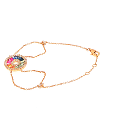 18ct Rose Gold Multi-Color Sapphire and Diamond Halo Chain Bracelet  with Valuation