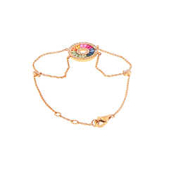 18ct Rose Gold Multi-Color Sapphire and Diamond Halo Chain Bracelet  with Valuation