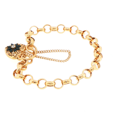 9ct Yellow Gold Black Heart and Diamond Charm Belcher Bracelet