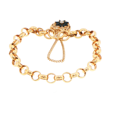 9ct Yellow Gold Black Heart and Diamond Charm Belcher Bracelet