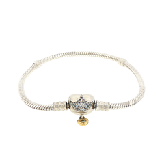 Pandora x Disney Princess Silver Snake Chain Charm Bracelet with Crystal Heart
