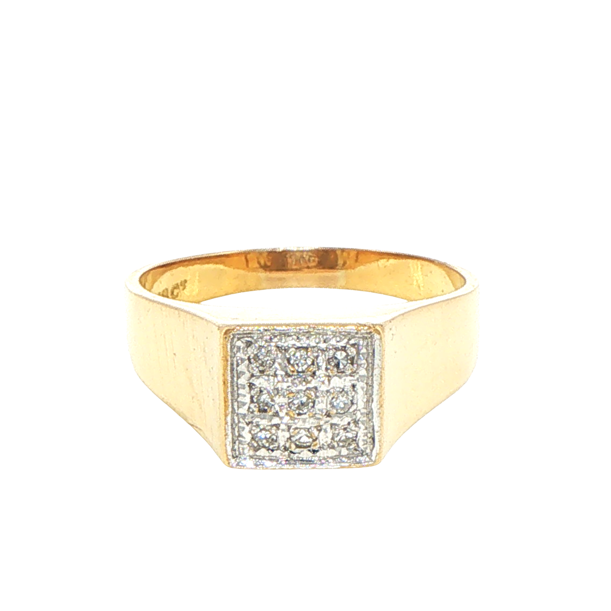 18ct Yellow Gold Diamond Square Pavé Signet Ring