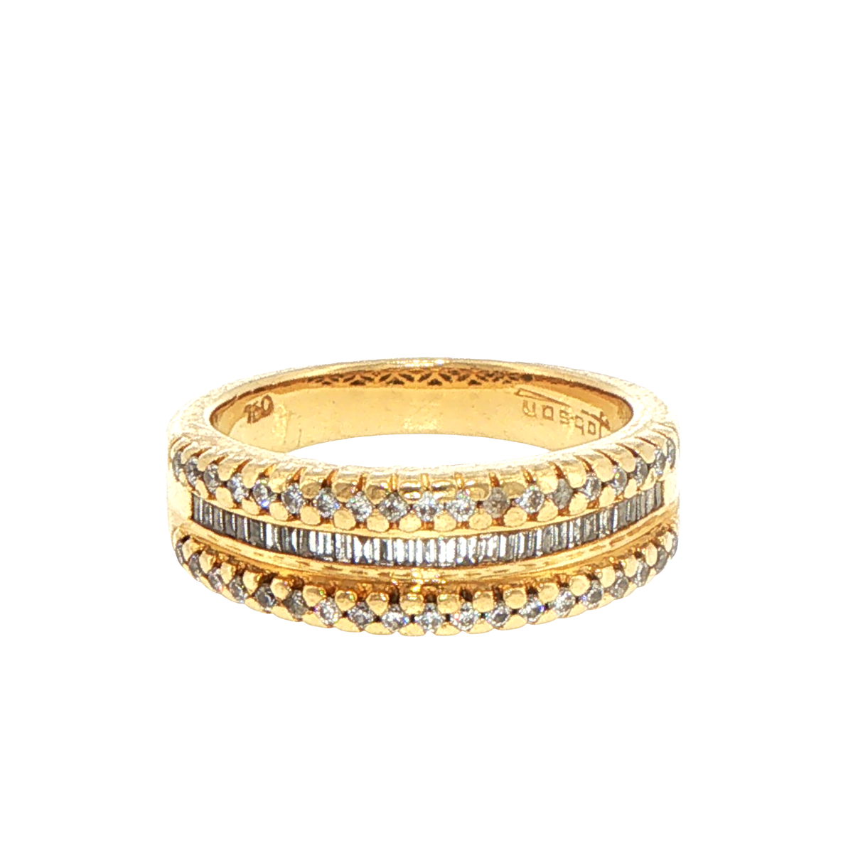 18ct Yellow Gold Baguette and Round Diamond Band Ring