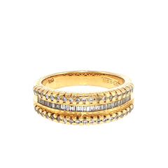 18ct Yellow Gold Baguette and Round Diamond Band Ring