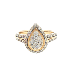 9ct Yellow Gold Pear Shaped Diamond Cluster Halo Ring